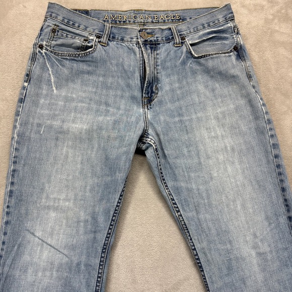 American Eagle Jeans Mens 36x34 Blue Bootcut Light Wash Denim Casual Preppy - Picture 3 of 14